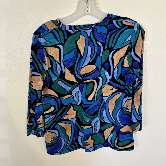 Chicos Womens Shirt Abstract Print 3/4 Sleeve Top Blue Green Size 0 US Medium - Picture 3 of 7